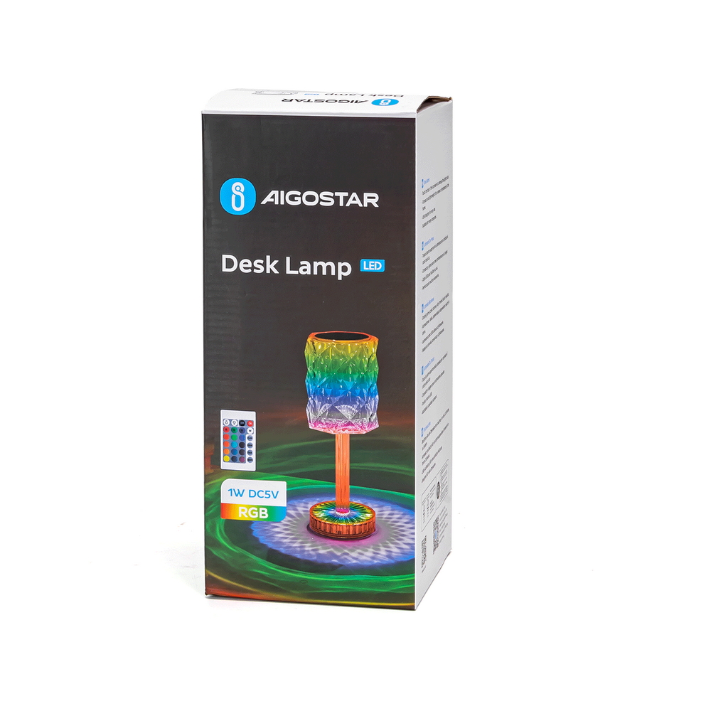 Lampada da tavolo Led touch Cristal Trasparente RGB 1W portatile a batteria ricaricabile USB Type-C Aigostar - Foto 4