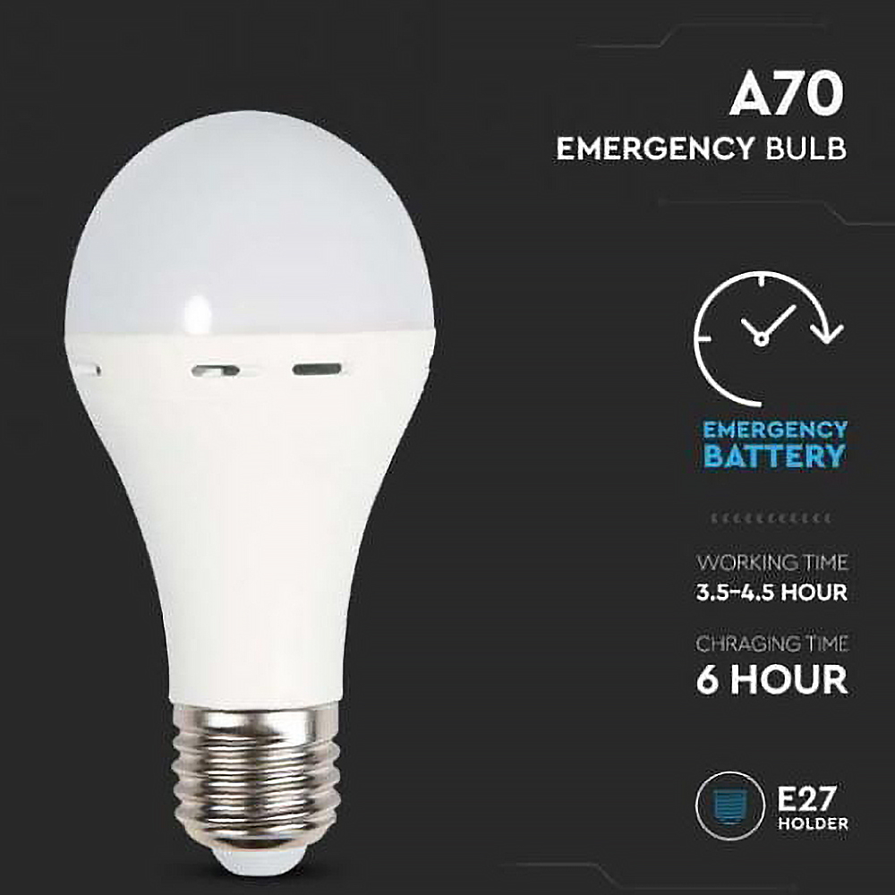 Lampadina Led di Emergenza E27 A70 a bulbo 9W Anti Black-Out Bianco freddo 6400K V-TAC - Foto 1