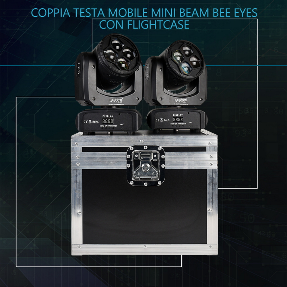 Testa mobile motorizzata Mini Beam Bee Eyes 40W (4x10W) RGBW in Flight case  baule da 2 pezzi Wisdom 