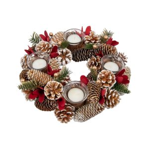 Foto principale Centrotavola natalizio Natural XMAS 32cm con pigne e portacandela rotondo Viscio