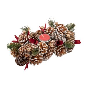 Foto principale Centrotavola natalizio Natural XMAS con pigne e portacandela rettangolare 25x14x9cm Viscio