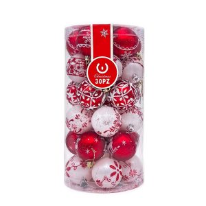 Foto principale Palline decorative colore Rosso e Bianco per Albero di Natale Confezione 30 pz Wisdom