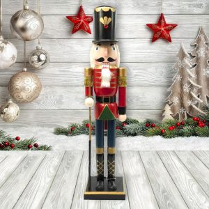 Foto principale Schiaccianoci di Natale 60cm in legno Soldato con fucile di colore rosso e blu Wisdom
