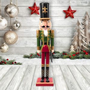 Foto principale Schiaccianoci di Natale 60cm in legno Soldato con spada di colore verde e rosso Wisdom