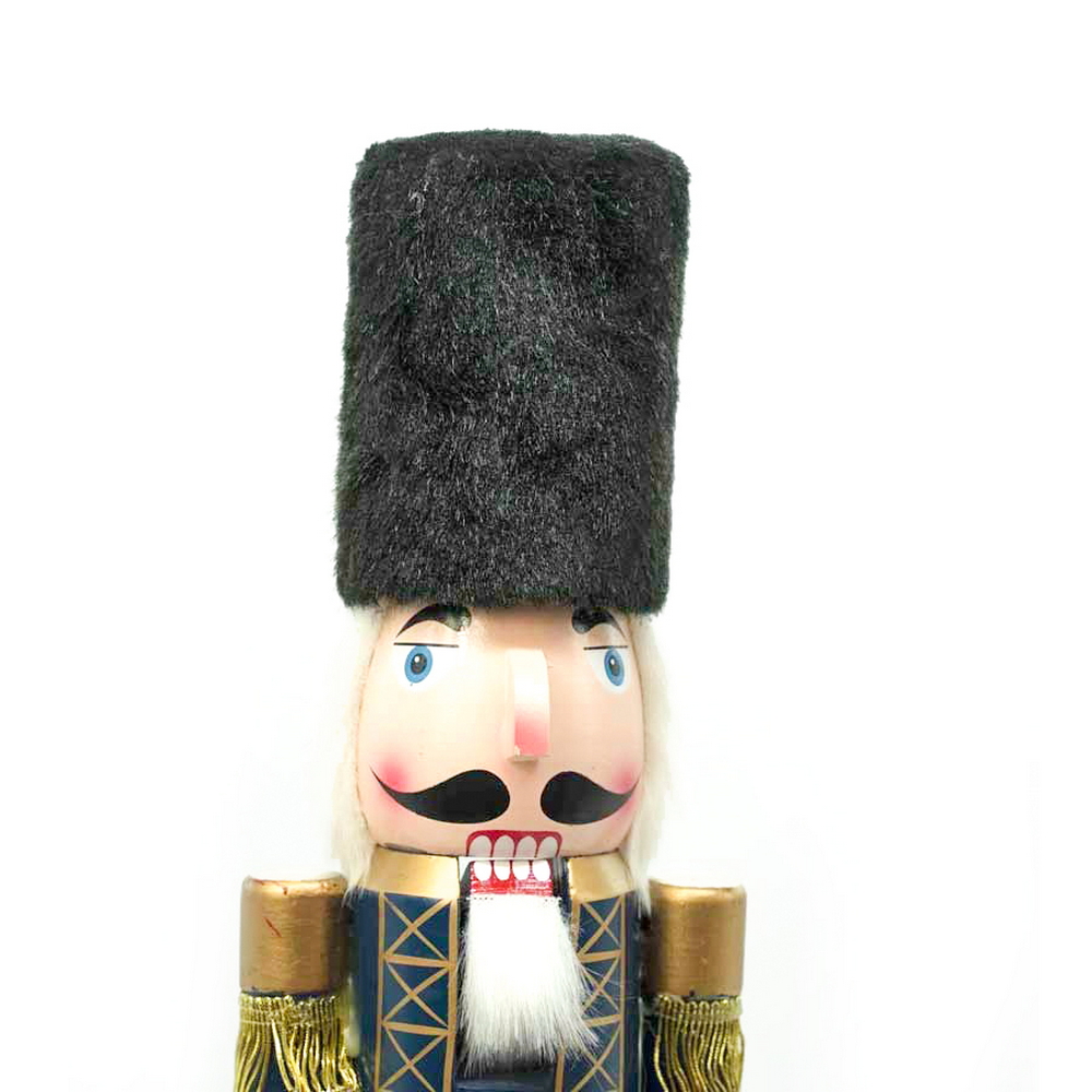Schiaccianoci di Natale 60cm in legno Soldato con tamburello di colore blu e rosso Wisdom - Foto 3