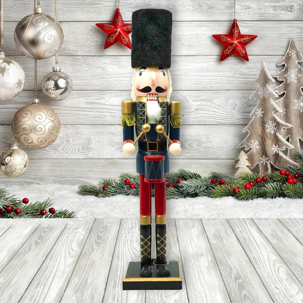 Foto principale Schiaccianoci di Natale 60cm in legno Soldato con tamburello di colore blu e rosso Wisdom