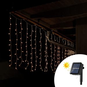 Foto principale Tenda luminosa decorativa con pannello solare 3 metri da 114 Led Bianco Caldo da esterno Wisdom