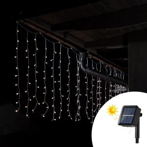 Foto principale Tenda luminosa decorativa con pannello solare 3 metri da 114 Led Bianco Freddo da esterno Wisdom