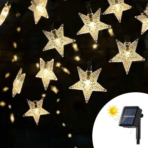 Foto principale Catena decorata con 50 Stelle a Led Bianco Caldo 6 metri con pannello solare Wisdom