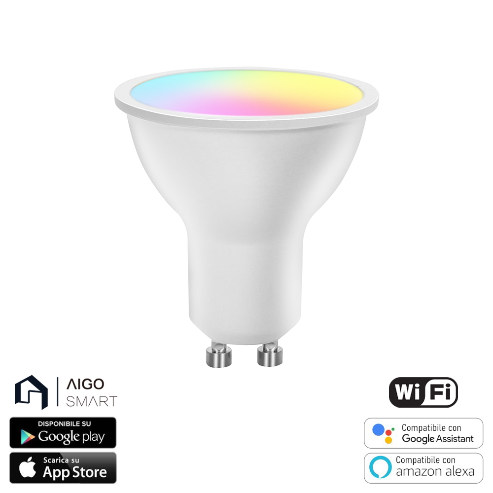 Faretto Led Smart GU10 6,5W WiFi RGB CCT luce regolabile e dimmerabile  Aigostar 