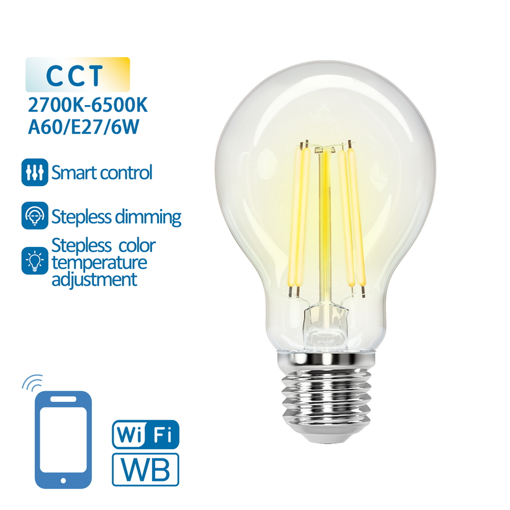 Lampadina Led a Filamento Smart A60 E27 6W WiFi CCT luce regolabile e dimmerabile Aigostar - Foto 2