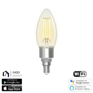 Foto principale Lampadina Led a Filamento Smart C35 E14 4,5W WiFi CCT luce regolabile e dimmerabile Aigostar