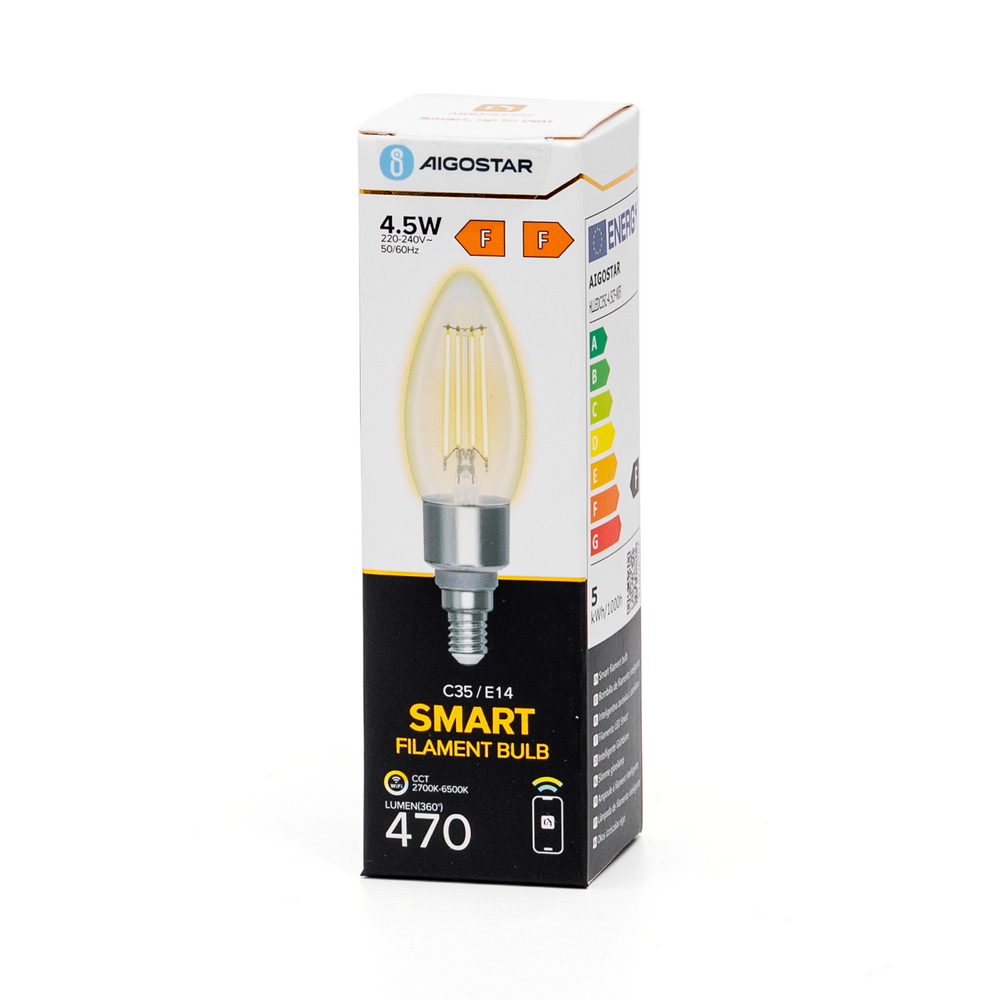 Lampadina Led a Filamento Smart C35 E14 4,5W WiFi CCT luce regolabile e  dimmerabile Aigostar 