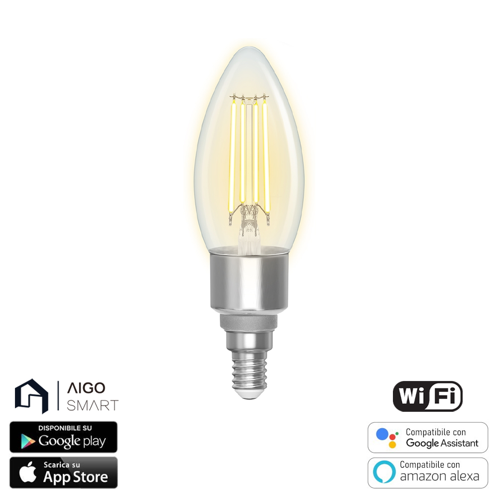 Lampadina Led a Filamento Smart C35 E14 4,5W WiFi CCT luce