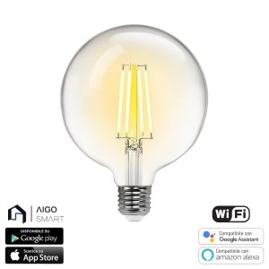 Foto principale Lampadina Led a Filamento Smart G125 E27 6W WiFi CCT luce regolabile e dimmerabile Aigostar