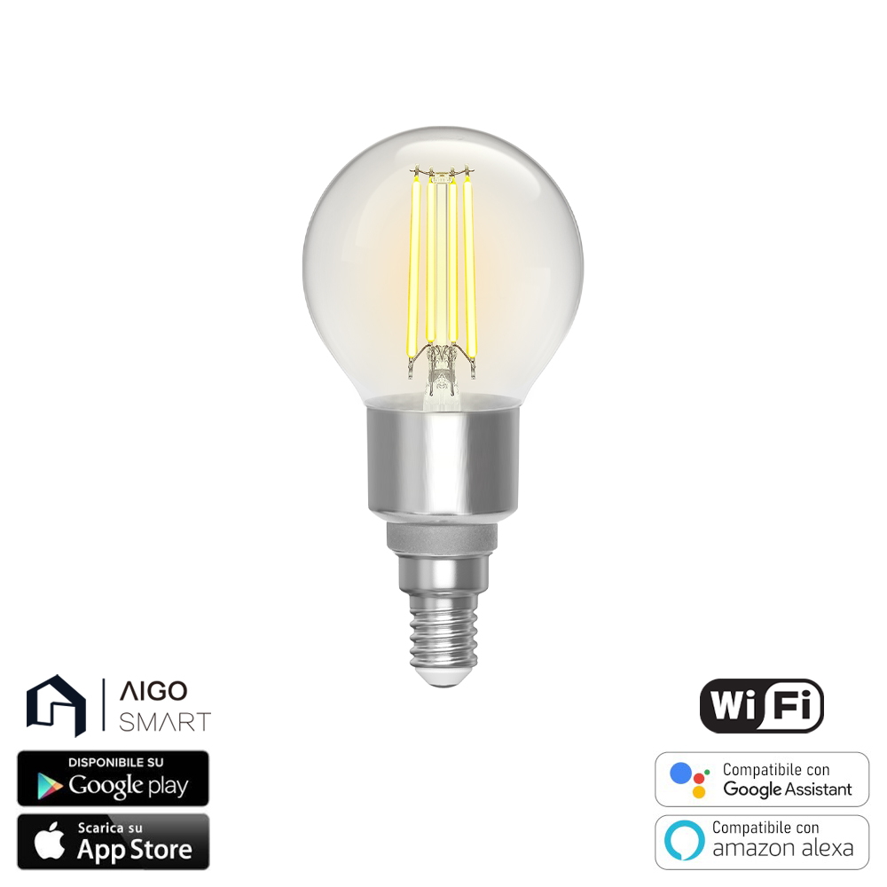 Lampadina Led a Filamento Smart G45 E14 4,5W WiFi CCT luce regolabile e  dimmerabile Aigostar 