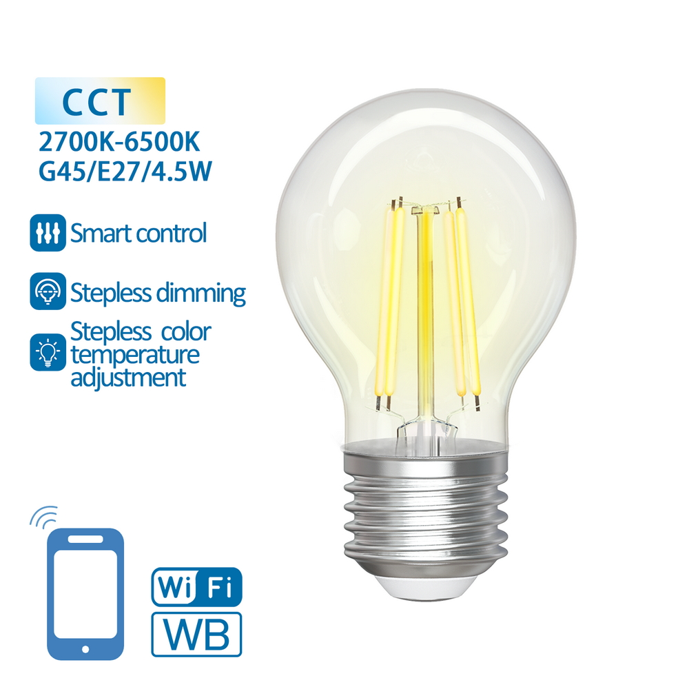 Lampadina Led a Filamento Smart G45 E27 4,5W WiFi CCT luce regolabile e dimmerabile Aigostar - Foto 1