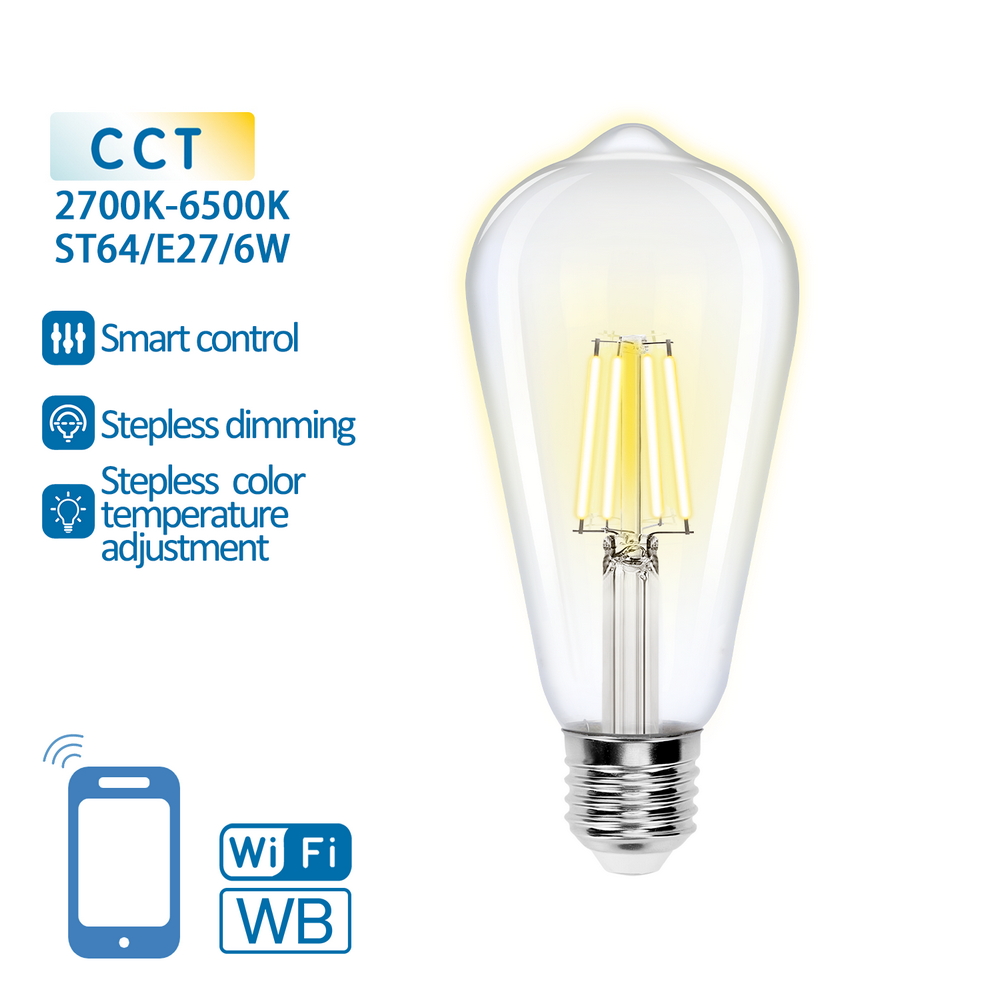 Lampadina Led a Filamento Smart ST64 E27 6W WiFi CCT luce regolabile e dimmerabile Aigostar - Foto 2
