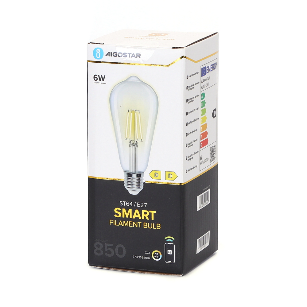 Lampadina Led a Filamento Smart ST64 E27 6W WiFi CCT luce regolabile e dimmerabile Aigostar - Foto 3