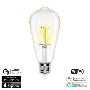 Foto principale Lampadina Led a Filamento Smart ST64 E27 6W WiFi CCT luce regolabile e dimmerabile Aigostar