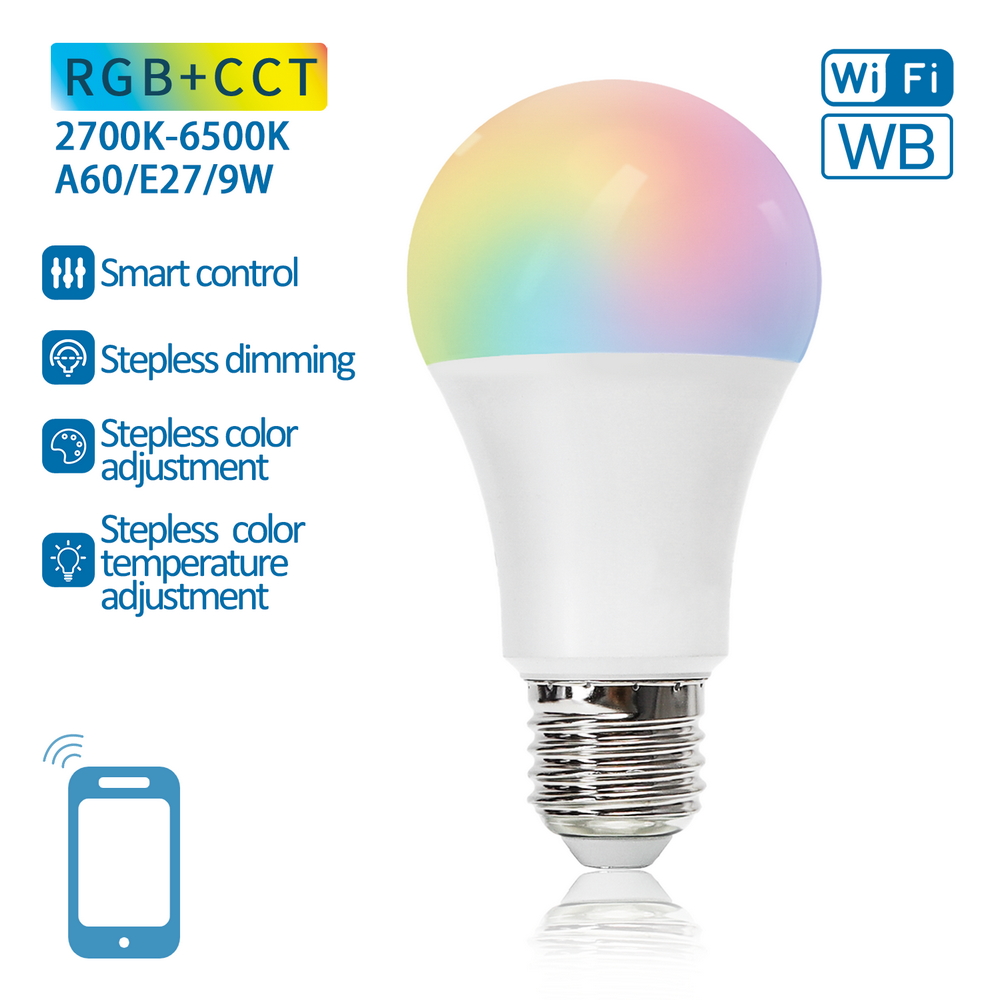 Lampadina Led Smart A60 E27 9W WiFi RGB CCT luce regolabile e dimmerabile Aigostar - Foto 2