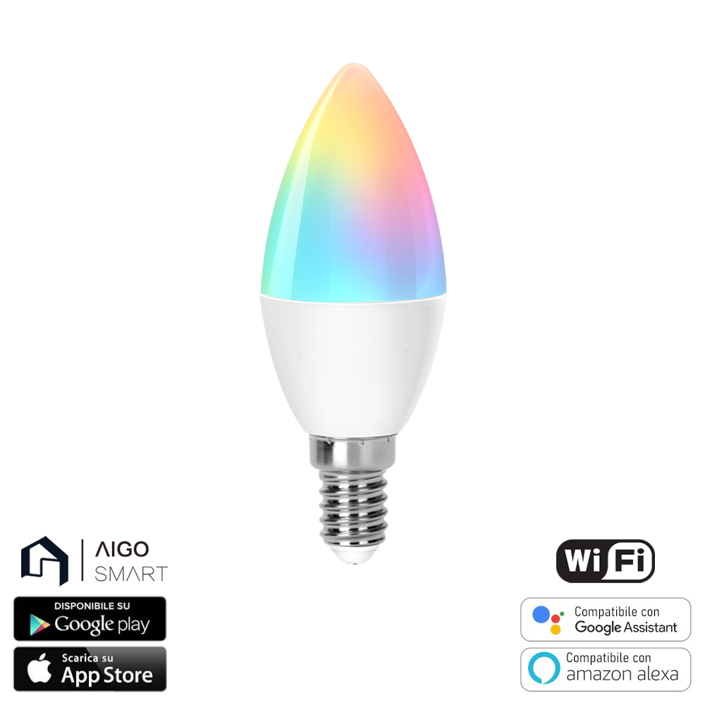 2 LAMPADINE LED E 14 5 W G 45 SMART WIFI RGB COMPATIBILI  ECHO ALEXA  GOOGLE HOME AIGOSTAR - ILLUMINAZIONE