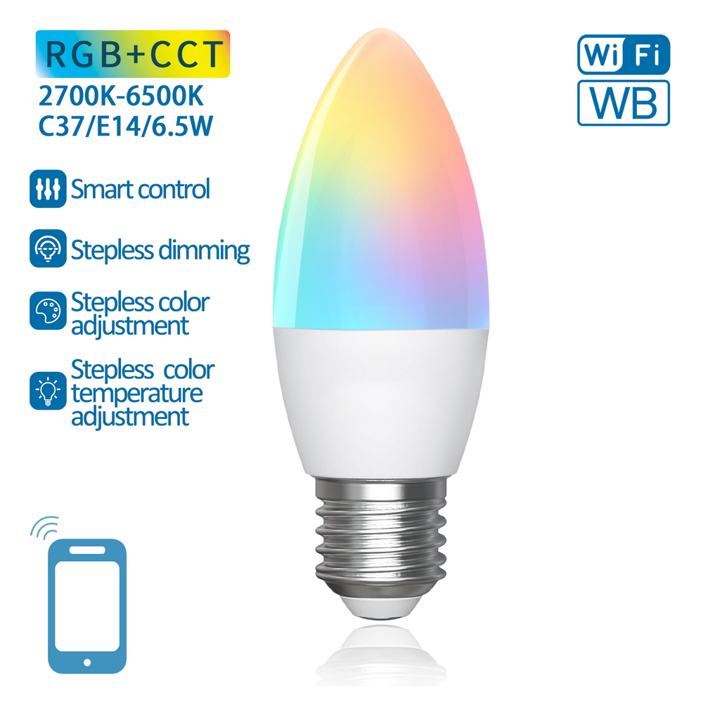 Lampadina Led Smart C37 E27 6,5W WiFi RGB CCT luce regolabile e dimmerabile Aigostar - Foto 2