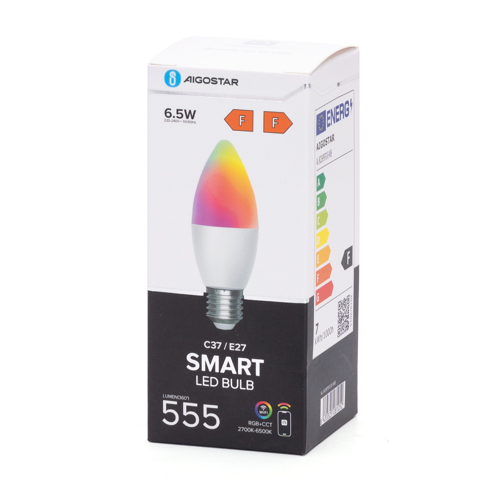 Lampadina Led Smart C37 E27 6,5W WiFi RGB CCT luce regolabile e dimmerabile Aigostar - Foto 5