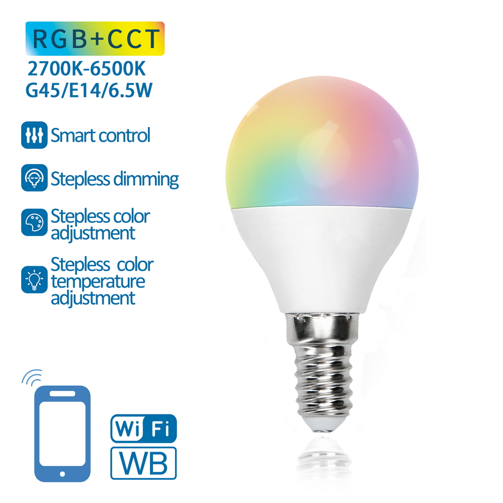Lampadina Led Smart G45 E14 6,5W WiFi RGB CCT luce regolabile e dimmerabile Aigostar - Foto 2