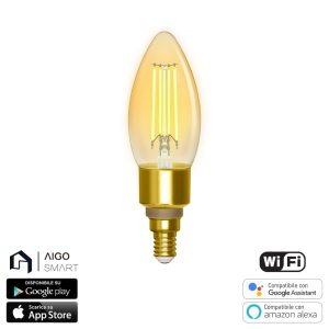 Foto principale Lampadina Led Vintage a Filamento Smart C35 E14 4,5W WiFi CCT luce regolabile e dimmerabile Aigostar