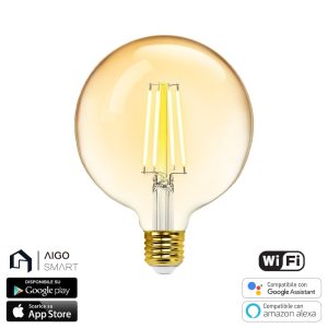 Foto principale Lampadina Led Vintage a Filamento Smart G125 E27 6W WiFi CCT luce regolabile e dimmerabile Aigostar