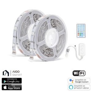 Foto principale Striscia Led Smart 12V 36W 2×5 metri WiFi RGB luce regolabile e dimmerabile con telecomando Aigostar