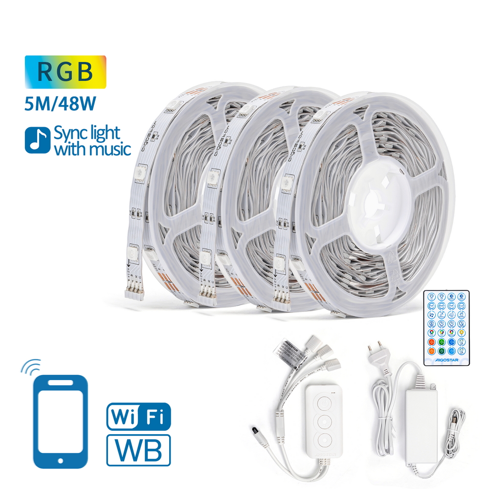 Striscia Led Smart 12V 48W 3×5 metri WiFi RGB luce regolabile e dimmerabile con telecomando Aigostar - Foto 2