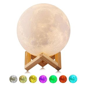 Foto principale Lampada da tavolo Moon touch luce notturna Luna 3D RGB con base in legno