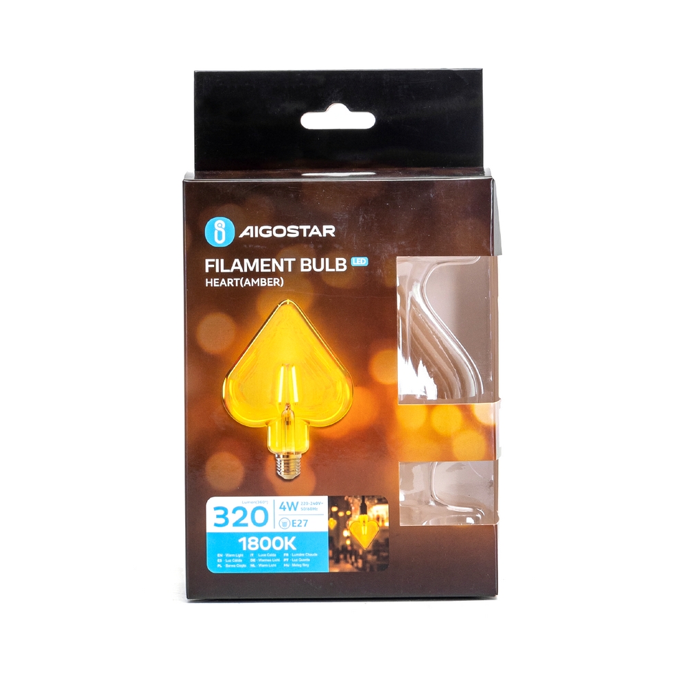 Lampadina Led Cuore Vintage a Filamento E27 a 4W decorativa Bianco caldo 1800K Aigostar - Foto 2