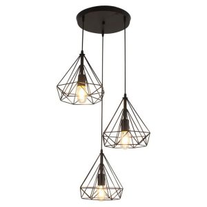 Foto principale Lampadario da soffitto Gabbia 3L Vintage Nero 3 x E27 M LEDME