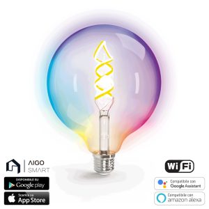 Foto principale Lampadina Led a Filamento Smart G125 E27 4,9W WiFi RGB + Bianco caldo 2700K luce regolabile e dimmerabile Aigostar