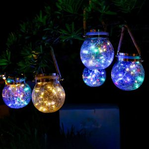 Icerona Lanterna solare da appendere per esterni, luci solari in metallo impermeabile con vetro trasparente, lampadine Edison a LED senza fili, lanterna da parete decorativa in alluminio con ganci
