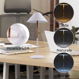 Lampada Da Tavolo LED Touch Dimmerabile - Nichel Opaco, Paralume In Vetro Bianco, 32cm, Calda