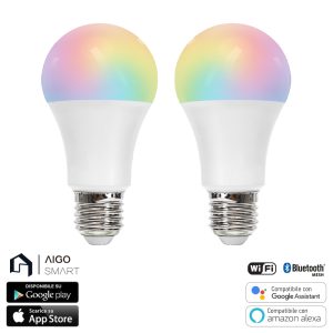 Foto principale Lampadina Led Smart A60 E27 12W WiFi Bluetooth Mesh RGB CCT luce regolabile e dimmerabile confezione da 2pz Aigostar