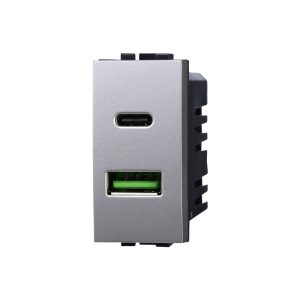 Foto principale Presa USB Type-C a 2 posti grigia compatibile anche con BTicino Livinglight