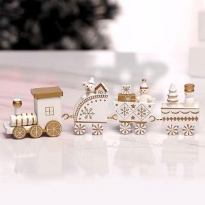 Foto principale Trenino decorativo in legno con 3 carrelli di colore bianco e dorato Wisdom