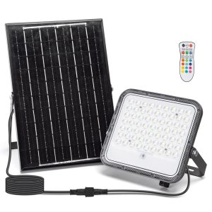 Foto principale Faro Led 100W Grigio con pannello solare IP66 RGB + Bianco freddo 6500K Dimmerabile con telecomando e con sensore crepuscolare Aigostar