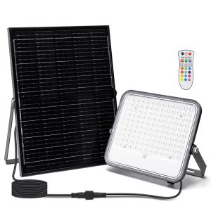Foto principale Faro Led 200W Grigio con pannello solare IP66 RGB + Bianco freddo 6500K Dimmerabile con telecomando e con sensore crepuscolare Aigostar