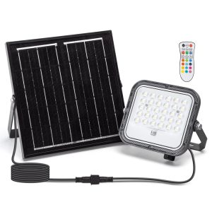 Foto principale Faro Led 50W Grigio con pannello solare IP66 RGB + Bianco freddo 6500K Dimmerabile con telecomando e sensore crepuscolare Aigostar