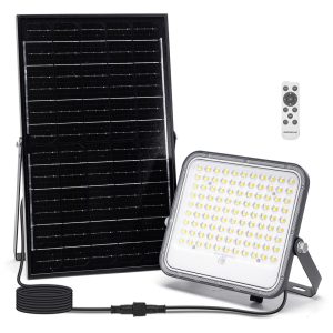 Foto principale Faro Led 150W Grigio con pannello solare IP66 CCT temperatura colore regolabile Dimmerabile con telecomando e con sensore crepuscolare Aigostar