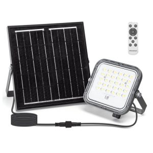 Foto principale Faro Led 50W Grigio con pannello solare IP66 CCT temperatura colore regolabile Dimmerabile con telecomando e con sensore crepuscolare Aigostar
