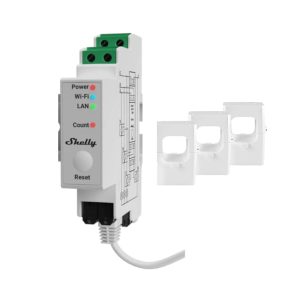 Foto principale Shelly Pro 3EM 400A Misuratore consumo elettrico Smart 3 canali su guida DIN + 3 Pinze amperometriche 400A monitoraggio trifase LAN WiFi Bluetooth