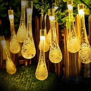 Foto principale Catena decorata con 50 Gocce a Led Bianco caldo 10 metri con pannello solare Aigostar