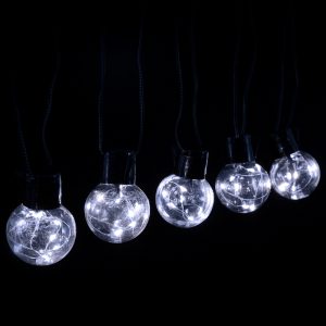 Foto principale Catena luminosa 160 Led decorativa a energia solare 10 metri 20 lampadine a sfera trasparenti Bianco freddo Aigostar